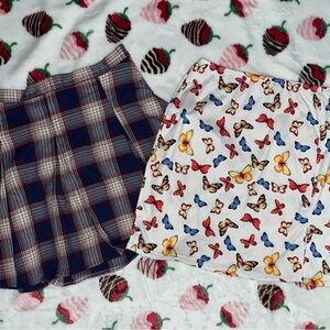Plaid and Butterfly Print Skirt Set